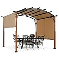 MASTERCANOPY 10' X 10' Outdoor Retractable Pergola with Sun Shade Canopy Patio Metal Garden Pergola,Beige
