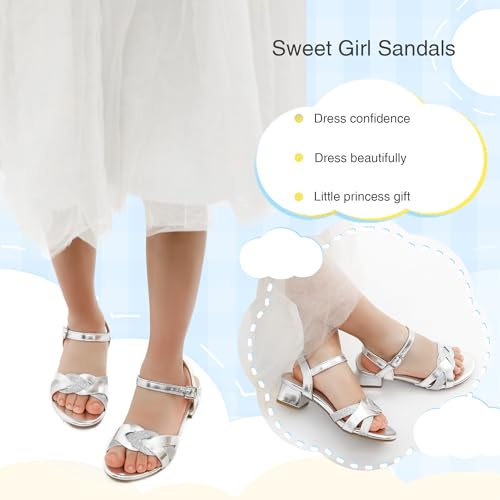 Image of Girls Sandals Low Heels Girl Dress Shoes Open Toe Flower Girl Wedding Party for Toddler Little Big Kid