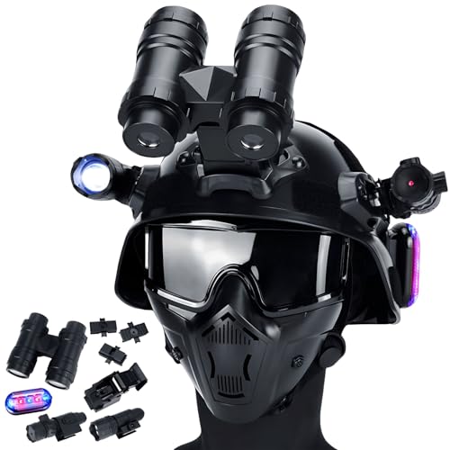 LZAQHMT Kids Tactical Helmet Set with Night Vision NVG Model – Multifunctional Cool Mask Flashlight Boy Airsoft Helmet for Outdoor Role Play Gear(Black)