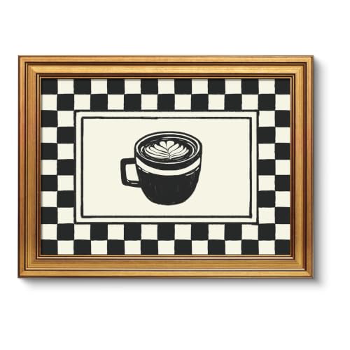 VIYYIEA Gold Framed Wall Art, Checkerboard Coffee Bar Art, 12x16Inch