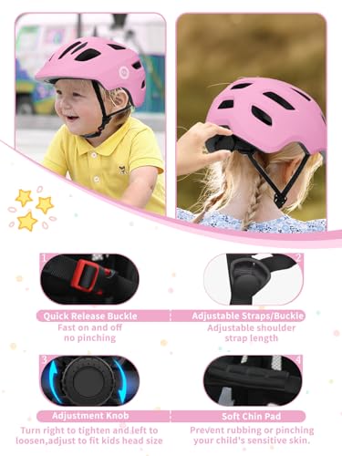 XJD Toddler Helmet Kids Bike Helmet for Infant/Baby Multi-Sport Adjustable Skateboard for Kids Boys Girls Lightweight for Age 1 and Older (Pink, X-Small: 18.11"-20.08" / 46-51 cm)