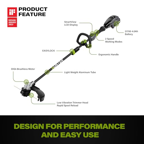 SUNTEK Electric String Trimmer Edger, 40V 15-Inch Brushless String Trimmer Cordless with 4.0Ah Battery and Fast Charger Included, 2-Speed Levels, Integrated Screen and APP Connection, Aluminum, Black - Thumbnail 2