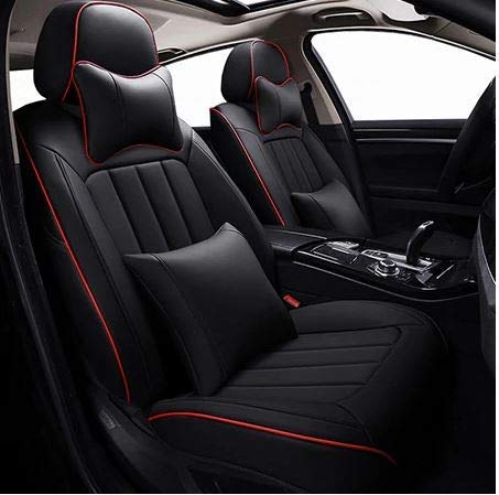 Image of Hi Art Leatherette Custom Fit Front and Rear Car Seat Covers Compatible with Hyundai Santro (2018-2021), [Black-Red1]