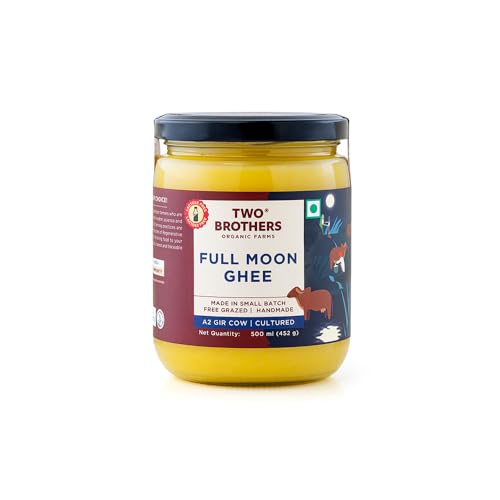 Image of Two Brothers Organic Farms -Desi Gir Cow Cultured Ghee (500ml) | Full Moon Cultured Cow Desi Ghee | Curd-Churned Bilona Ghee | Pure, Natural, and Healthy | India's Only Certified Grass-Fed Desi Gir Cow Ghee