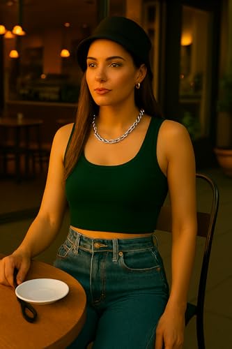 Image of 95% Cotton, 5% Lycra Women's and Girls Solid Ribbed Square Neck Tank Top | Tanktop for Women | Sleeveless Top | Crop Tanktop | Ribbed Tank Top