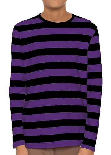 Boy's Long Sleeve Crew Neck Top Black Purple Stripes X-Large