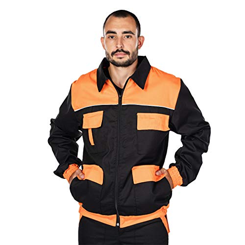 Mazalat - Chaqueta de trabajo para hombre, con muchos bolsillos, chaqueta de trabajo para hombre, chaqueta con bolsillo en el pecho negro / naranja XXXL