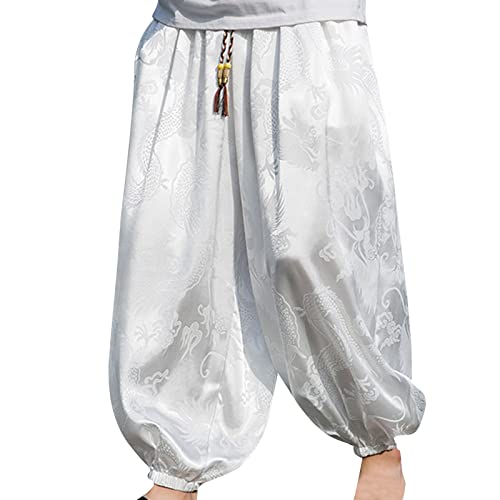 Pantalones de yoga suaves japoneses para hombre, seda de hielo, hakama-Kung-Fu, pantalones de seda de hielo para hombre, con dobladillo ancho, kimono de Wushu, pantalones anchos chinos, hip hop,