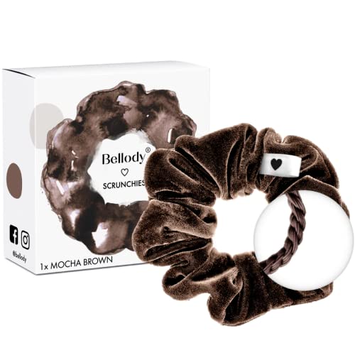 Bellody Scrunchies Samt Samtig weich starker Halt Velvet Look exklusive Farben (1 Stück - Mocha Brown) - Haargummi Scrunchie in Braun