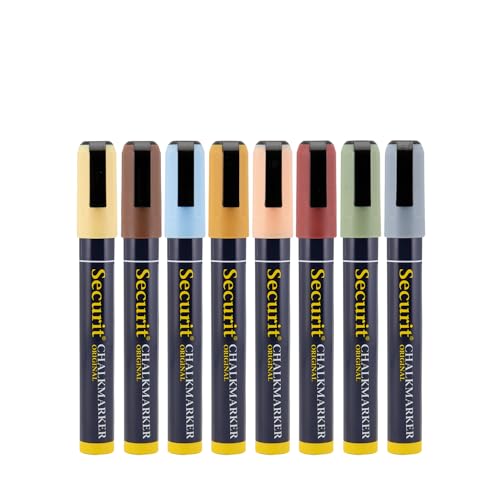 Securit SMA510-V8-ET wasserlösliche Flüssigkreide Marker, grau/hellblau/hellgrau/hellgrün/beige/dunkelbeige/ockerbraun/braun, Erdfarben