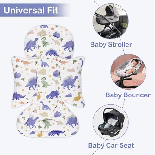 Image of Infant Car Seat Insert with 3 Strap Covers, Soft Car Seat Head Support for Baby Girls, Plush Fabric Newborn Insert for carseat, Strollers, Swings, Bouncer, Dinosaur