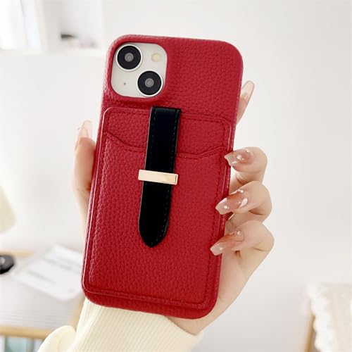 Étui de téléphone iPhone 14 Pro style litchi rouge idéal pour vos sorties urbaines