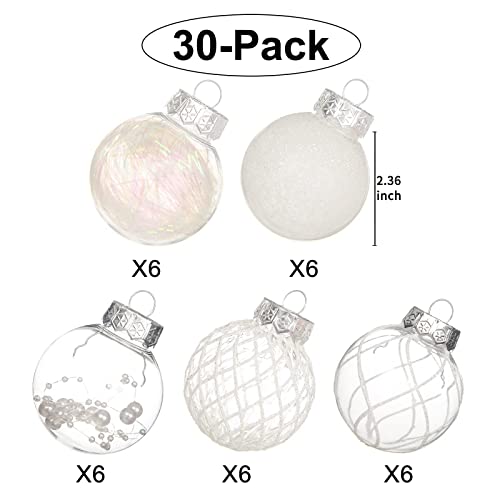 Clear Christmas Ball Ornaments, 30Ct 2.36 Inch White Christmas Ornaments Balls For Christmas Tree With Delicate Stuff Shatterproof Hanging Xmas Tree Baubles Decorations For Wedding Christmas #TOP2