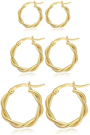 Gold Hoops Earrings for Women S925 Sterling Silver Post Hoop Earrings 18k Gold Hypoallergenic Cubic Zirconia Small Gold Hoops Earrings Set for Women Girls 13/15 /20mm PABBEU