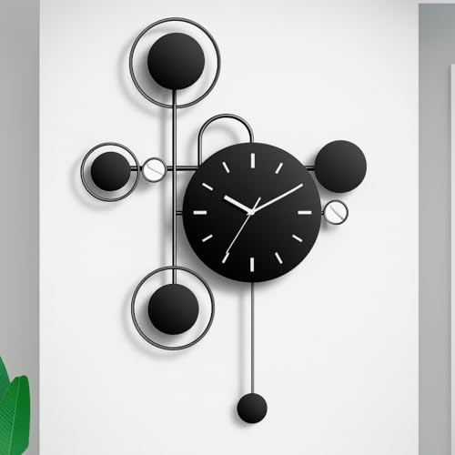 JRose Collections Modern Abstract Metal Wall Clock with Pendulum, Large Geometric Circle Design, Silent Quartz Movement, Matte Black Decorative Wall Art Clock, 55 × 75 cm JR24026