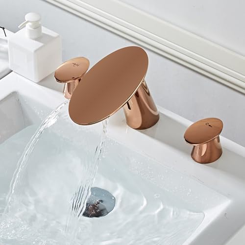 Mitigeur de lavabo cascade 3 trous or rose pour une salle de bain moderne et relaxante