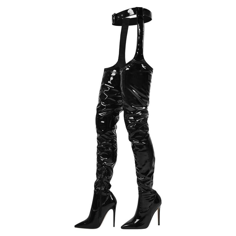 blingqueen Damen Overknee Chaps Stiefel Stiletto High Heels