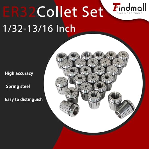 findmall ER32 Collet Set 26Pcs ER32 Collet Chuck Spring Collet Set CNC Engraving Milling Lathe Chuck Tool 1/32-13/16 Inch Fit for CNC Engraving Machine and Milling Lathe Tool by findmall - Image 2