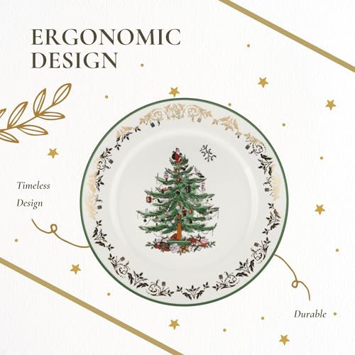 Spode Christmas Tree 12" Gold Round Serving Platter - Porcelain Serving Plate for Holiday Snacks, Appetizers, Buffet Displays - Microwave & Dishwasher Safe - Elegant Holiday Tableware - Thumbnail 6