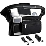 Tyuodna Baby Pram Bag Stroller,Universal Stroller Bag with 2 Insulated Cup Holder,Large Capacity Bag Organiser,Buggy Organiser Bag with Shoulder Strap&Non-Slip Secure Hooks (Balck)