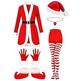 Disfraz de Mrs Claus para mujer, divertido traje de vestir S-XXXL | Traje de Santa Claus con collar de campana, medias y botas | para fiesta, cosplay, vacaciones, eventos, actuaciones en escenarios