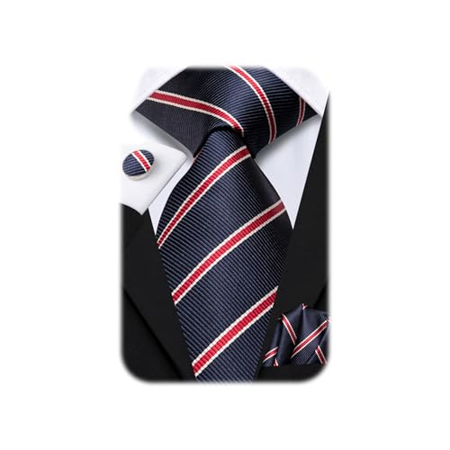 Image of Dubulle Mens Paisley Striped Tie Woven Necktie for Men and Handkerchief Cufflinks Set Wedding Formal Business