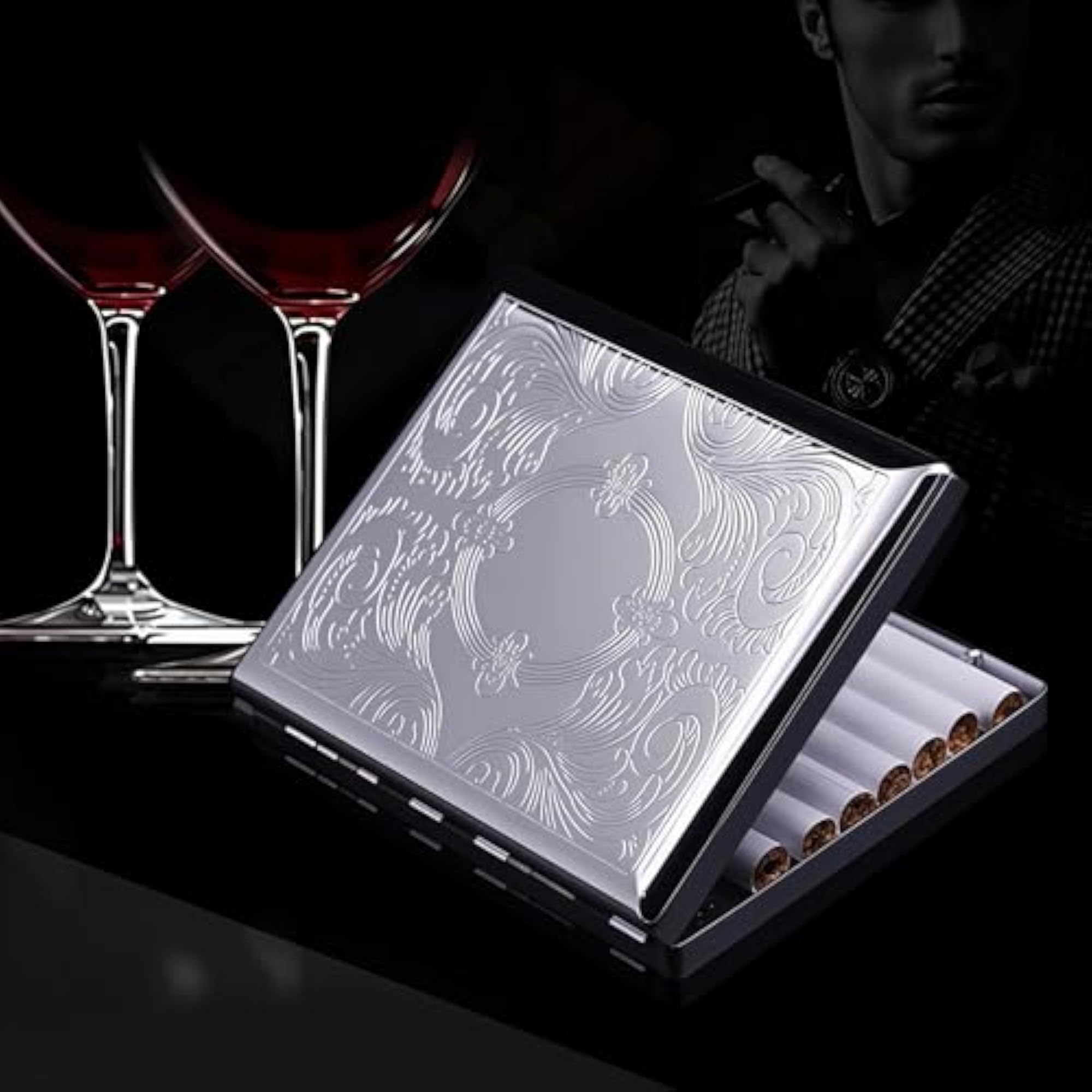 Metal Cigarette Case, Spring Clip for 20 Cigarettes