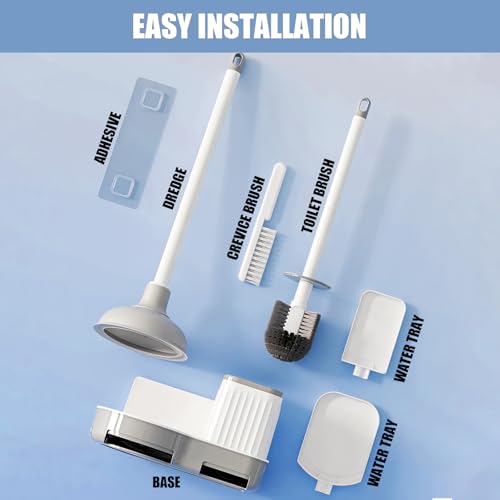 Image of Toilet Brush and Plunger Set, Plunger and Brush Set, 3 in 1 Toilet Bowl Brush and Plunger Set for Bathroom Cleaning,Plungers for Bathroom Heavy Duty 2 Packs in Color White&Grey