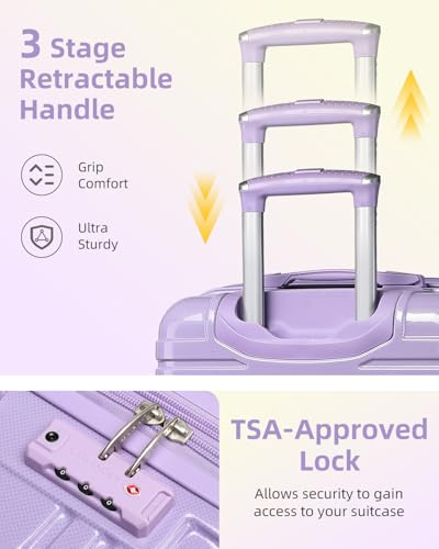 Image of LARVENDER Carry on Luggage 22x14x9 Airline Approved, 20 Inch Hardside Suitcase with Wheels TSA Lock, PC+ABS Lightweight Travel Luggage Sets for Women, Glossy Lavender, 3 Piece Set