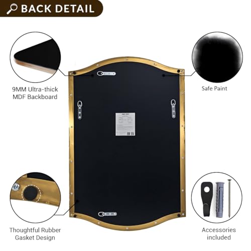ANDY STAR Gold Bathroom Mirror, 24"x36" Brushed Brass Scalloped Wall Mirror in Stainless Steel Metal Frame, Unique Vanity Mirror with Modern Curved Edge Design, Ideal for Bathroom, Bedroom, Entryway by ANDY STAR - Used condition - Image 6