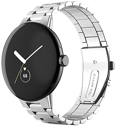 BBZ Compatible with Google Pixel Watch Strap,Ultra-thin No Gap Stainless Steel Band Folding Clasp Adjustable Replacement Wristband for Google Pixel