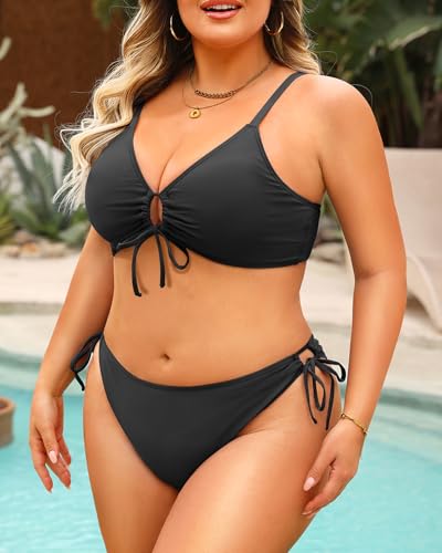 Daci Women's Plus Size Triangle Bikini Set, Sexy Tie Front Two-Piece Swimsuit4
