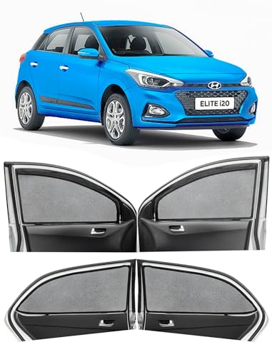 Image of Autofact Magnetic Car Sunshades Compatible with Hyundai Elite i20 Old (2014 to 2020) (Set of 4) - Easy Installation, UV Protection, Keeps Car Cool (Front 2 with Zippers, Rear 2 Without Zippers)