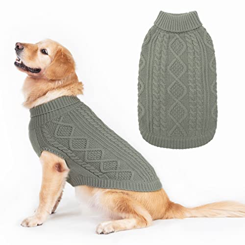 BINGPET Turtleneck Knitted Dog Sweater - Classic Cable Knit Dog Jumper Coat, Warm Pet Winter Clothes Outfits for Dogs Cats in Cold Season