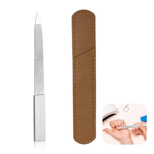 Tipo V Lima de Uñas Profesional de Acero Inoxidable de Doble Cara con Mango Antideslizante y Funda de Cuero, Lima Puntiaguda Lavable, Herramienta de Manicura Metálica, para dedos y dedos de los pies