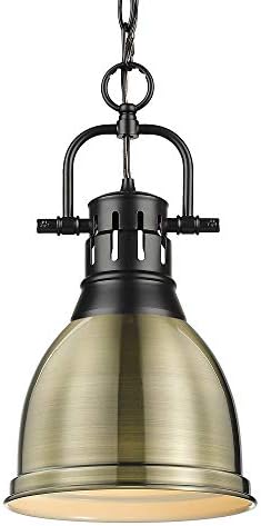 Golden Lighting 3602-S BLK-AB Duncan Pendant, Transitional, Matte Black with Aged Brass Shade