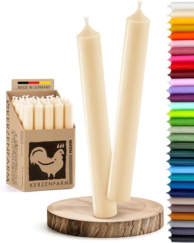 Lot de 10 bougies à tige couleur crème - Qualité supérieure - Fabriquées en Allemagne - Longue durée de combustion - 10 bougies coniques colorées en continu - Bougies de 22 mm de diamètre, 18 cm de