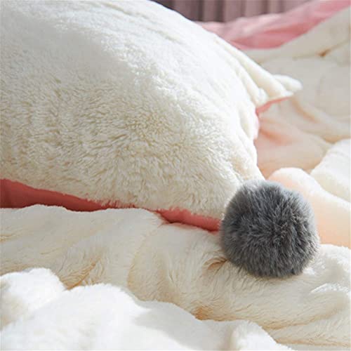 Housse de couette shaggy double beige ensemble de lit chic à pompons Guojm