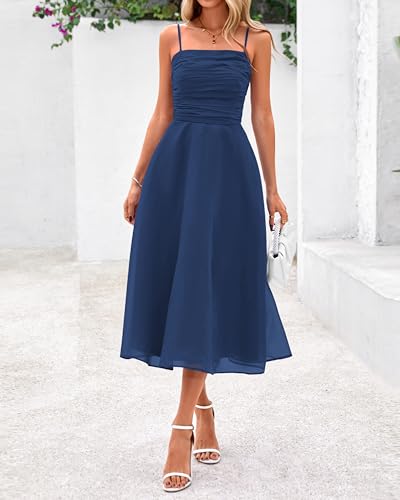 Image of PRETTYGARDEN Womens Summer Dresses 2025 Spaghetti Strap Sleeveless Smocked Flowy Midi Wedding Guest Dress with Pockets