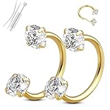 MILACOLATO 18G 20G Piercing Nariz Acero Quirurgico Septum Piercing de Nariz Herradura Oro Plata Circonita Cúbica Push-in Sin Rosca Helix Daith Tragus Labret Labio 6mm/8mm-G-20G-6MM