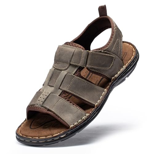 ArcBrothers Men's Leather Roman Sandals with Cushioned Heel
