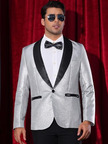 Lars Amadeus Glitter Tuxedo for Men's Shawl Lapel Wedding Metallic Party Sparkly Blazer2