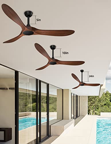 BECLOG Ceiling Fan, Indoor/Outdoor Ceiling Fans With Remote Control,Reversible DC Motor, 52in Ceiling Fans No Lights Plastic Fan Blade Walnut Look for Patio Bedroom Living Room - Thumbnail 6