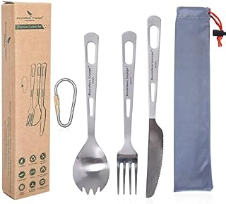 iBasingo Titanium Tableware Set Camping Fork Spork Knife Indoor Outdoor Ultralight Cutlery Proable Travel Picnic Hiking Backpacking Kitchen Dinnerware Daily Utensils Ti1050T
