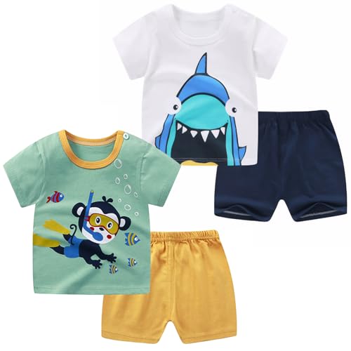 Image of Baby Toddler Boys 4 PCs T-shirts and Shorts Set Summer Clothes Outfit
