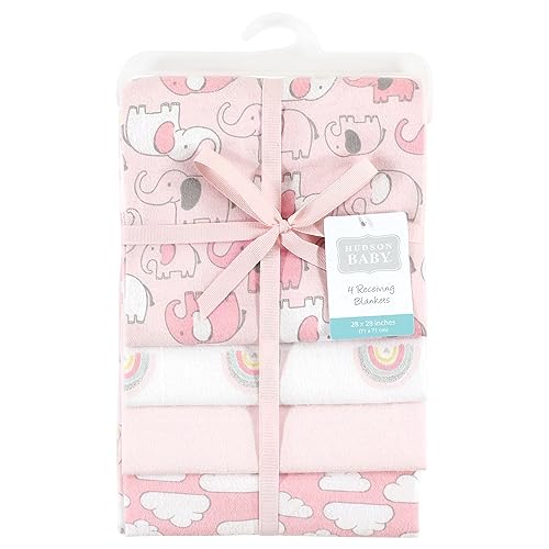 Image of Hudson Baby Unisex Baby Cotton Poly Flannel Receiving Blankets, Girl New Elephant, One Size