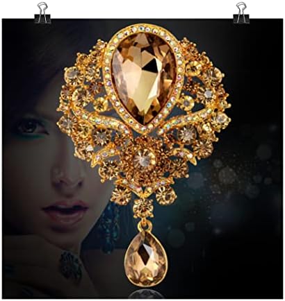 Teardrop Brooch Pin Rhinestone Flower Brooches for Women Created Crystal Brooch Shiny Vintage Gold Plated Pendant Jewellery DIY Accessory for Dress Suit