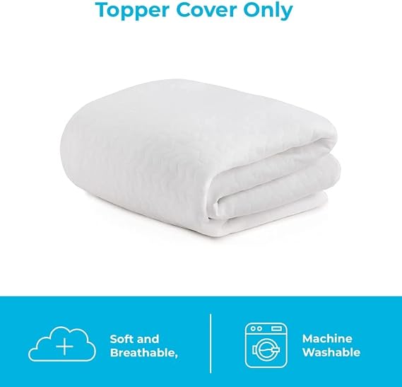 Linenspa 2 Inch Mattress Topper Cover, Full Machine Washable, Breathable, Non Slip Covering with Zipper for Mattress Topper - Cover Only, White