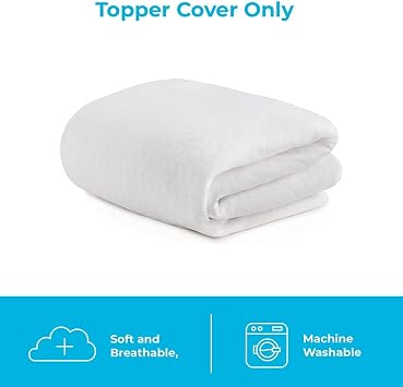 Linenspa 2 Inch Mattress Topper Cover, Full Machine Washable, Breathable, Non Slip Covering with Zipper for Mattress Topper - Cover Only, White