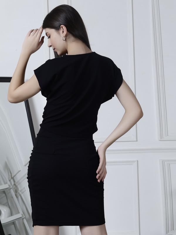 Image of NEUDIS Women Polyester Knit Solid Fitted Overlap Top